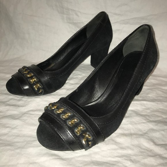 Tory Burch Shoes - Tory Burch Black Suede Chain Detail Pumps